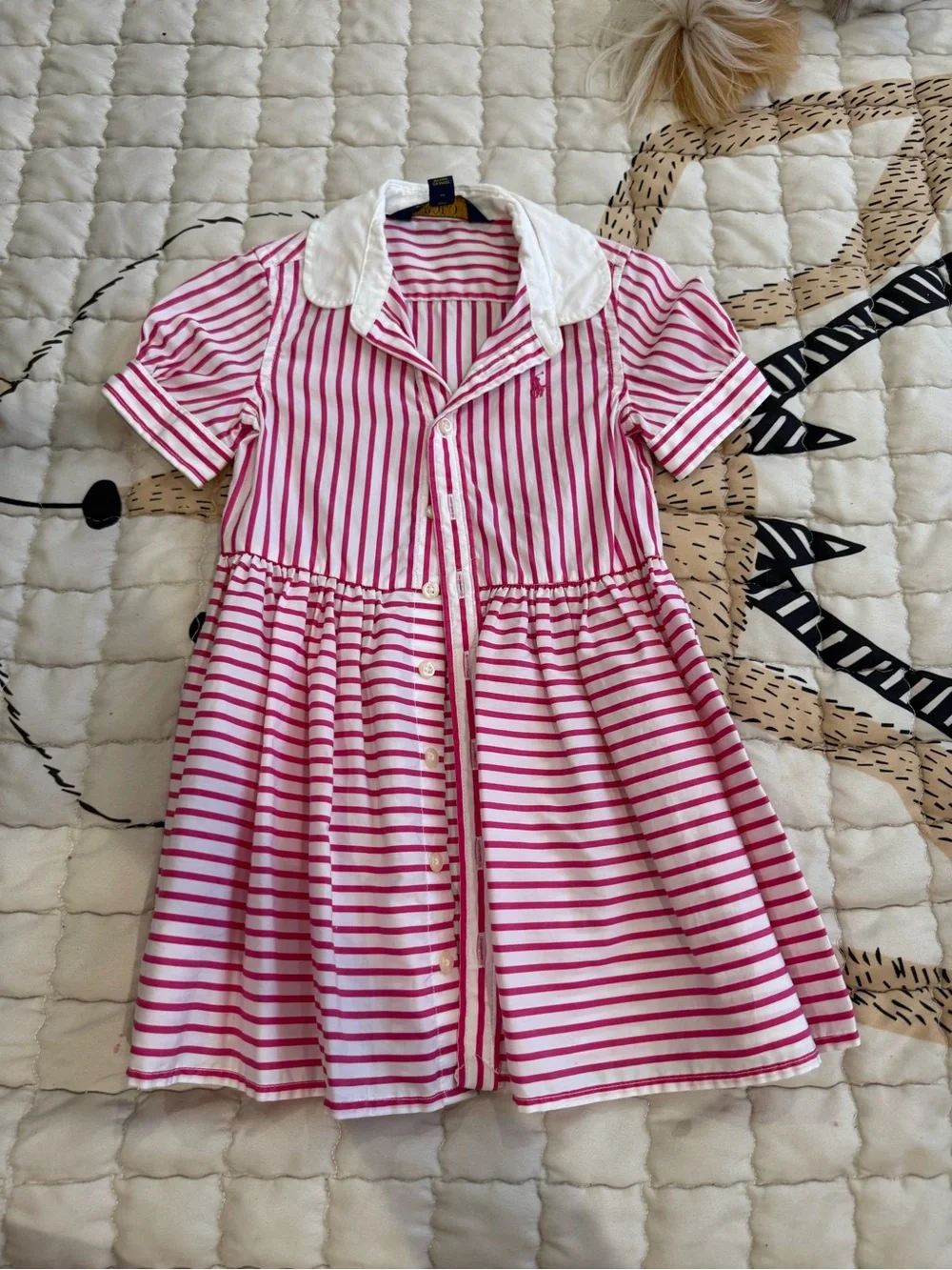 Ralph Lauren Pink and White Striped Cotton Button-Front Kids Dress